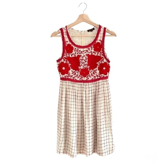 Anthropologie Vineet Bahl Stitched Avani Embroidered Detail Dress Cream Red SP - Picture 6 of 16